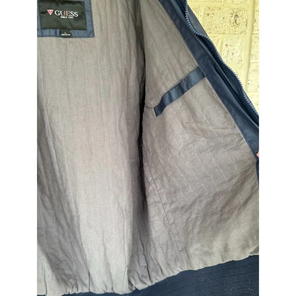 Guess Jacket Mens Large Navy/Gray Hooded Zip Bomber Lightweight Casual